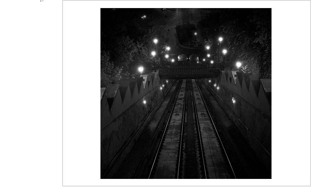 A funicular train in Budapest, Hungary makes for an optical illusion.